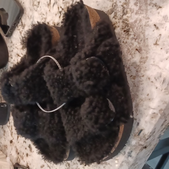 Birkenstock Papillio Big Buckle Shearling Black 2 Strap Sandals Multi Sizes NEW - Picture 2 of 15